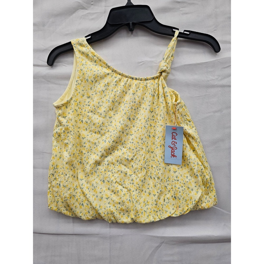 Cat & Jack Girls Yellow Floral One Shoulder Bubble‎ Hem Tank Top Size M 8 NWT